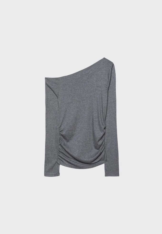 Ασύμμετρο T-shirt με πτυχωτή λεπτομέρεια