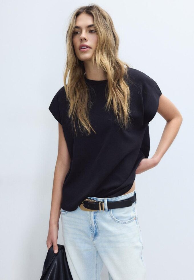B06 Βασικό T-shirt με πεσμένους ώμους B06 Βασικό T-shirt με πεσμένους ώμους