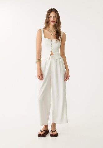 Culotte με πιέτες από μείγμα λινού