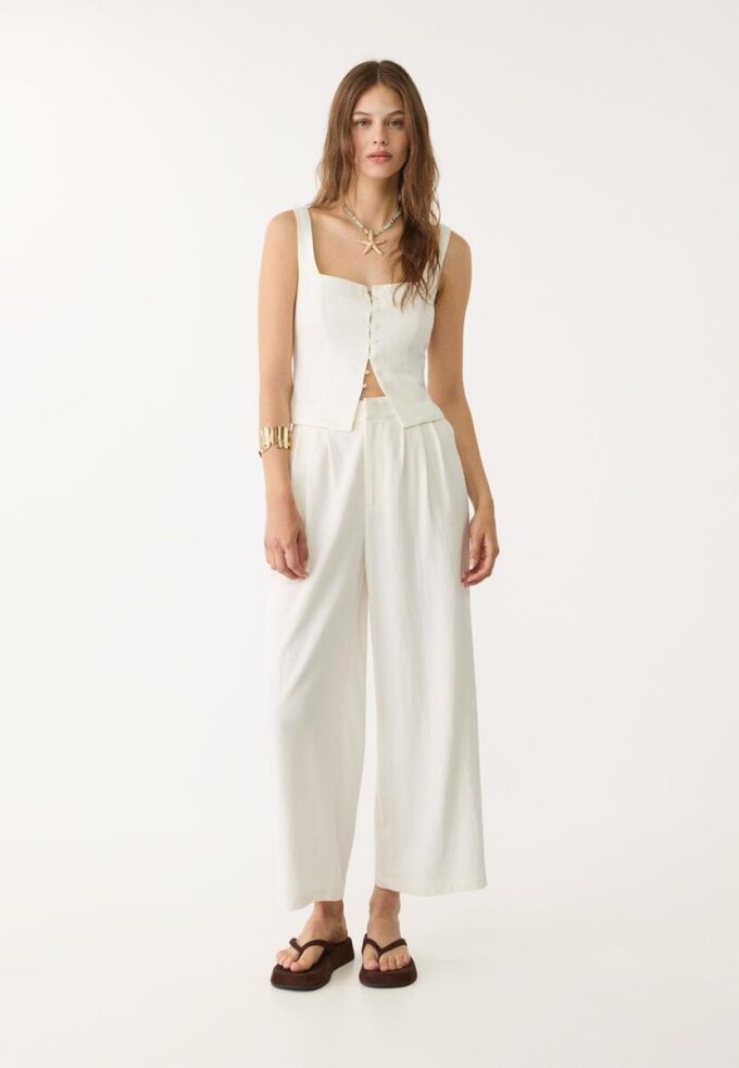 Culotte με πιέτες από μείγμα λινού Culotte με πιέτες από μείγμα λινού