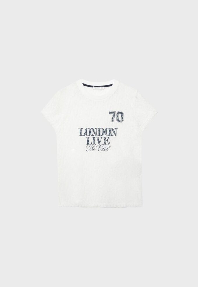 Εφαρμοστό T-shirt με δαντέλα και γραφικά στοιχεία