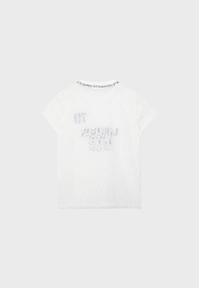 Εφαρμοστό T-shirt με δαντέλα και γραφικά στοιχεία