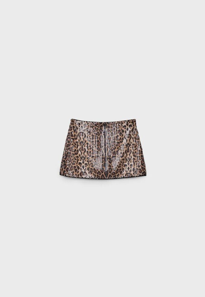 Μίνι Skort με πούλιες σε animal print Μίνι Skort με πούλιες σε animal print