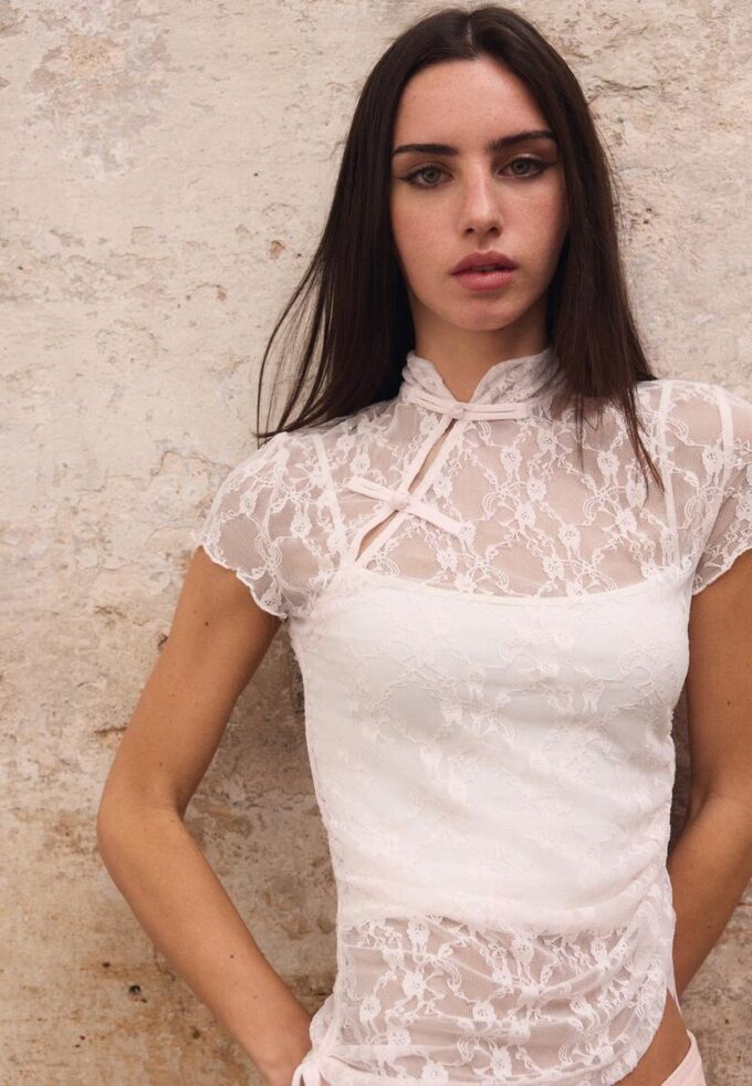 Μπλούζα κοντομάνικη σε στυλ Qipao Μπλούζα κοντομάνικη σε στυλ Qipao