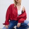 Μπουφάν μπαλόνι με εφέ δερμάτινο και λεπτομέρεια ζώνης Μπουφάν μπαλόνι με εφέ δερμάτινο και λεπτομέρεια ζώνης