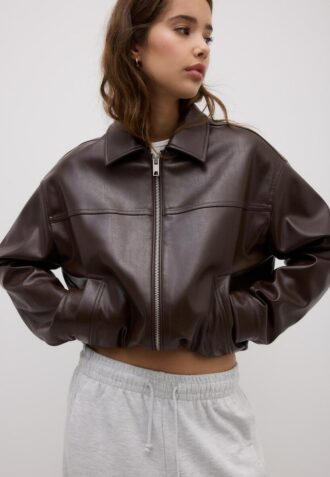 Μπουφάν Oversize με εφέ δερμάτινο