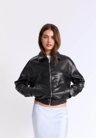 Μπουφάν Oversize με εφέ δερμάτινο