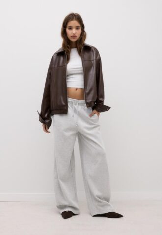 Μπουφάν Oversize με εφέ δερμάτινο