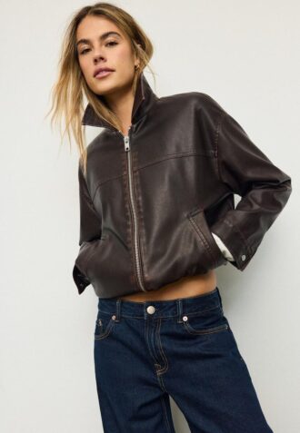 Μπουφάν Oversize με εφέ ξεβαμμένου δέρματος