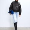Oversize μπουφάν με πτερύγιο από 100% δερμάτινο δέρμα Oversize μπουφάν με πτερύγιο από 100% δερμάτινο δέρμα