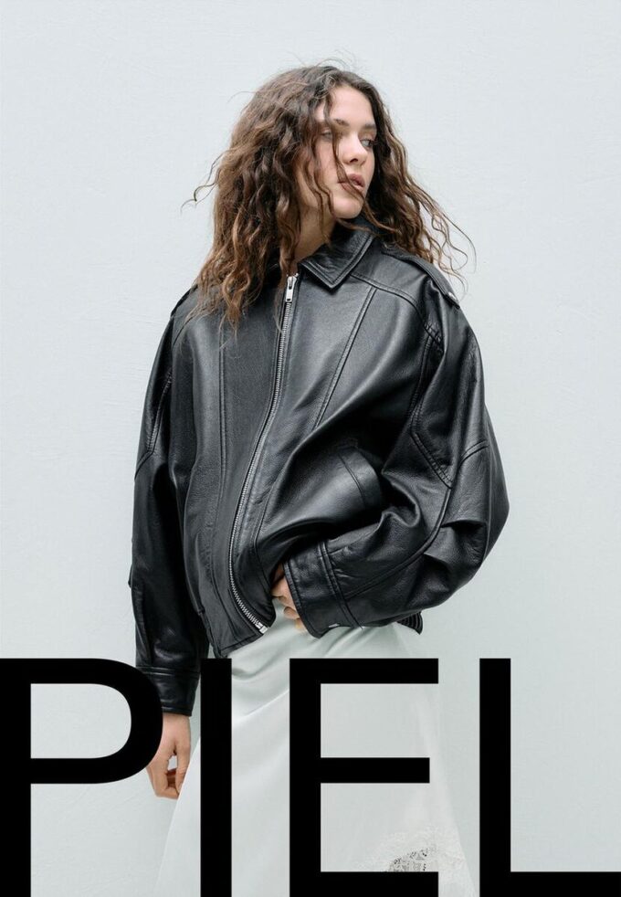 Oversize μπουφάν με πτερύγιο από 100% δερμάτινο δέρμα Oversize μπουφάν με πτερύγιο από 100% δερμάτινο δέρμα