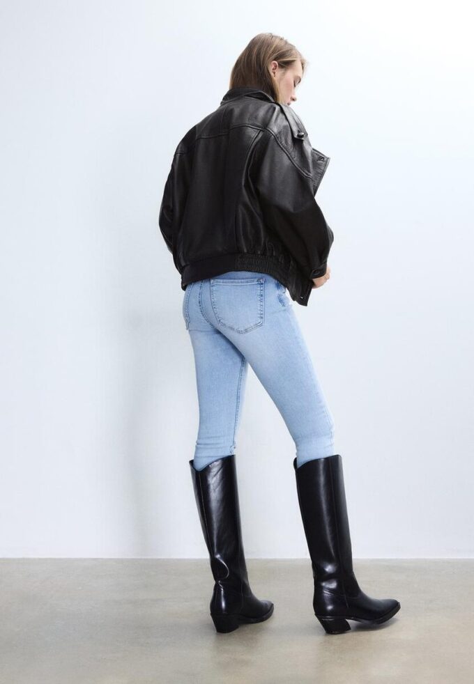 Oversize μπουφάν με πτερύγιο από 100% δερμάτινο δέρμα Oversize μπουφάν με πτερύγιο από 100% δερμάτινο δέρμα