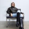 Oversize μπουφάν με πτερύγιο από 100% δερμάτινο δέρμα Oversize μπουφάν με πτερύγιο από 100% δερμάτινο δέρμα