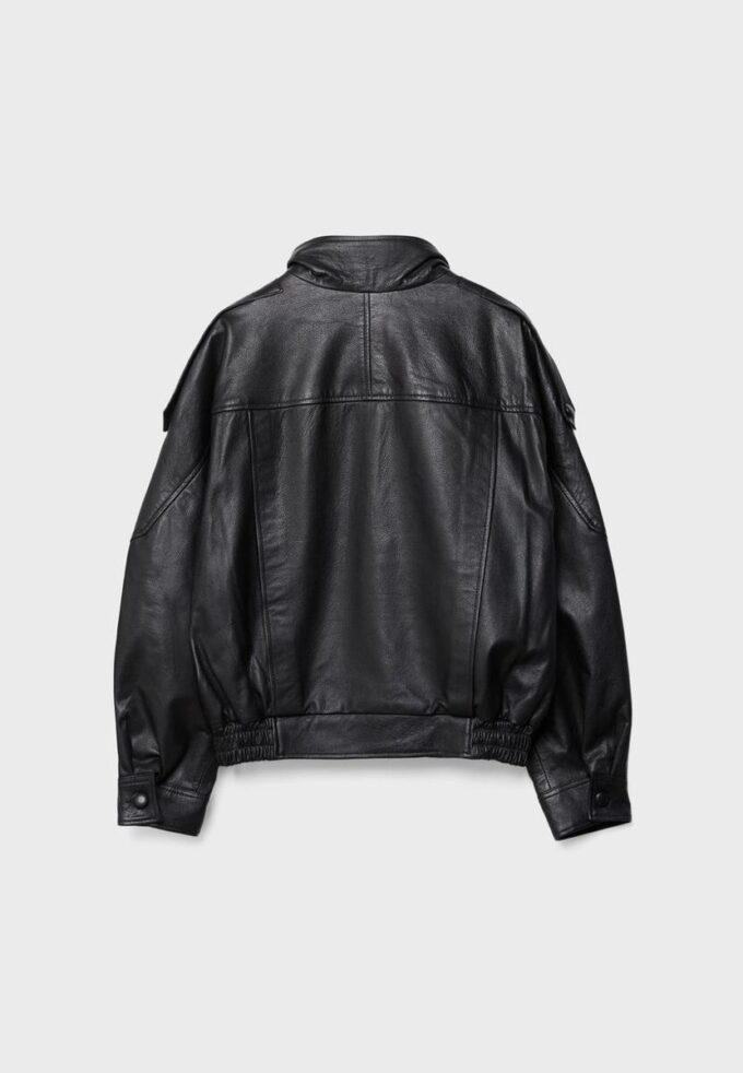 Oversize μπουφάν με πτερύγιο από 100% δερμάτινο δέρμα Oversize μπουφάν με πτερύγιο από 100% δερμάτινο δέρμα