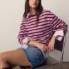 Oversize ριγέ T-shirt με μακριά μανίκια Oversize ριγέ T-shirt με μακριά μανίκια