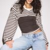 Oversize ριγέ T-shirt με μακριά μανίκια Oversize ριγέ T-shirt με μακριά μανίκια
