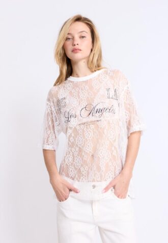 Oversize T-shirt από δαντέλα με γραφικά στοιχεία