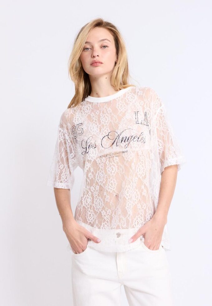 Oversize T-shirt από δαντέλα με γραφικά στοιχεία
