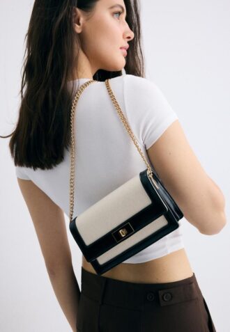 Τσάντα Crossbody από καμβά με αντίθεση χρωμάτων