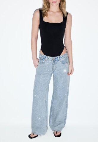Τζιν χαμηλής μέσης με Wide Leg και στρας