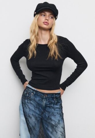 Βασικό βαμβακερό T-shirt με μακριά μανίκια